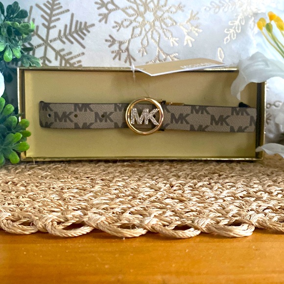 Michael Kors Monogram MK Logo Rhinestone Studded Reversible Belt, L/XL - Picture 5 of 10